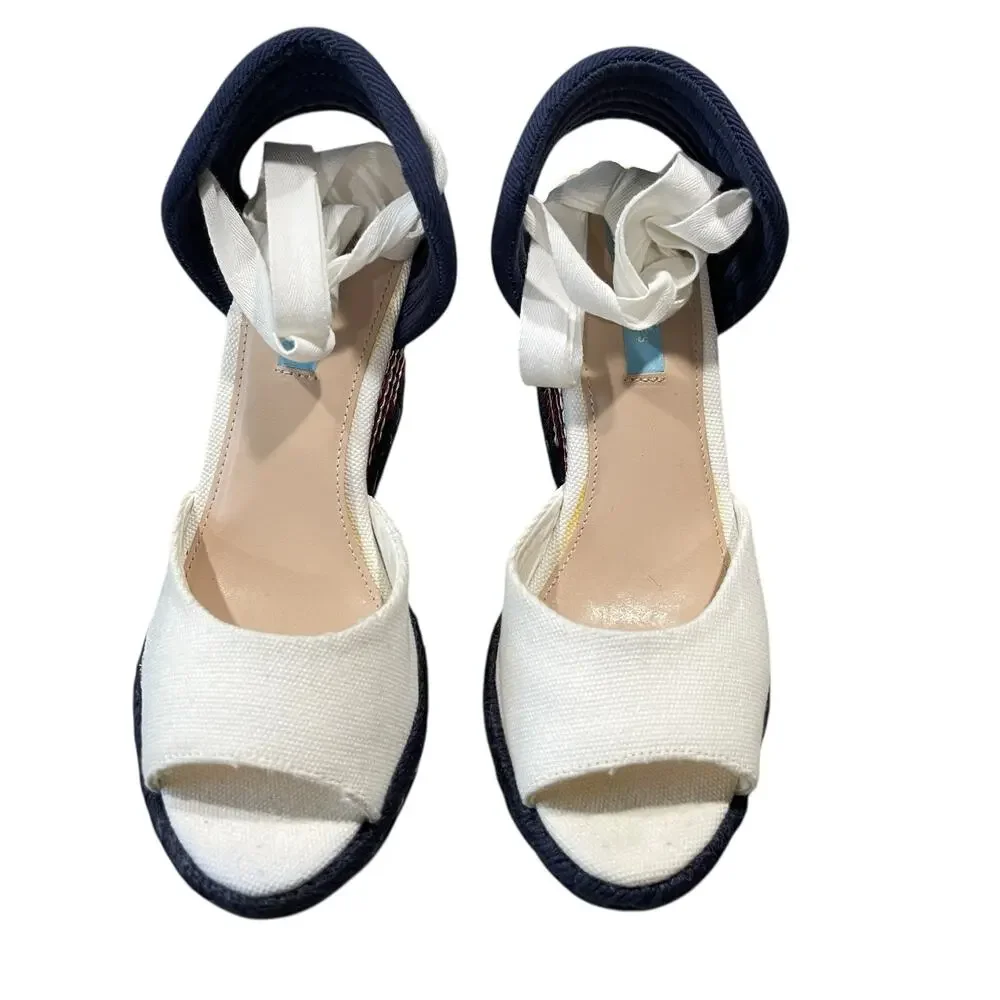 Draper James Navy, Red & White Striped Espadrille Wedge Sandals